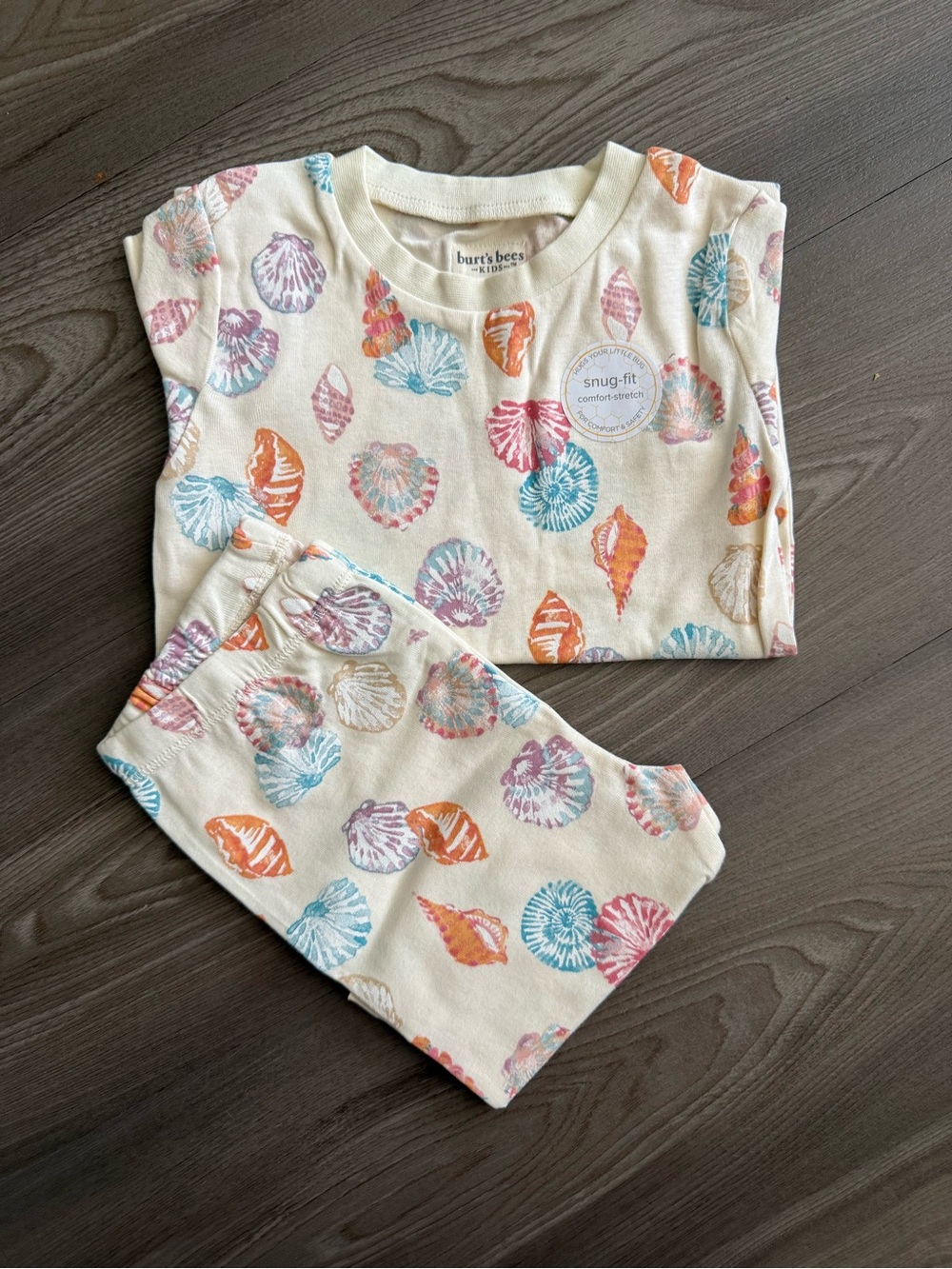 Burt's Bees Kids Cream Shell-Print Snug-Fit Pajama Set NWOT